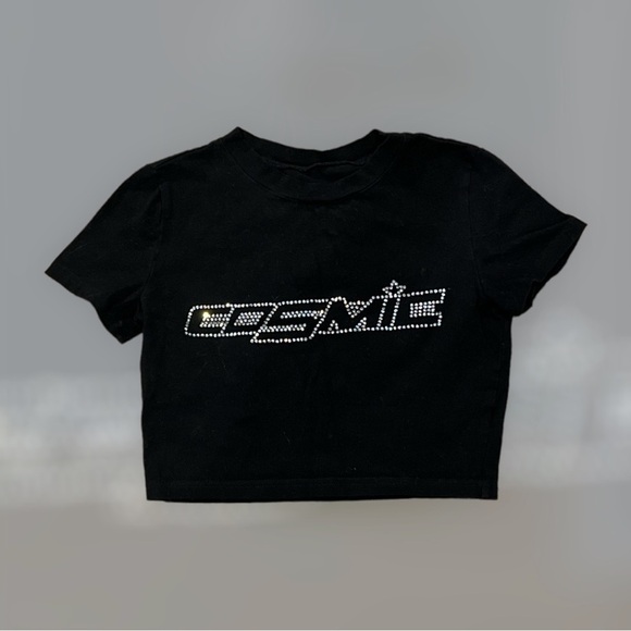 Tops - Black rhinestone cosmic crop top T shirt size M